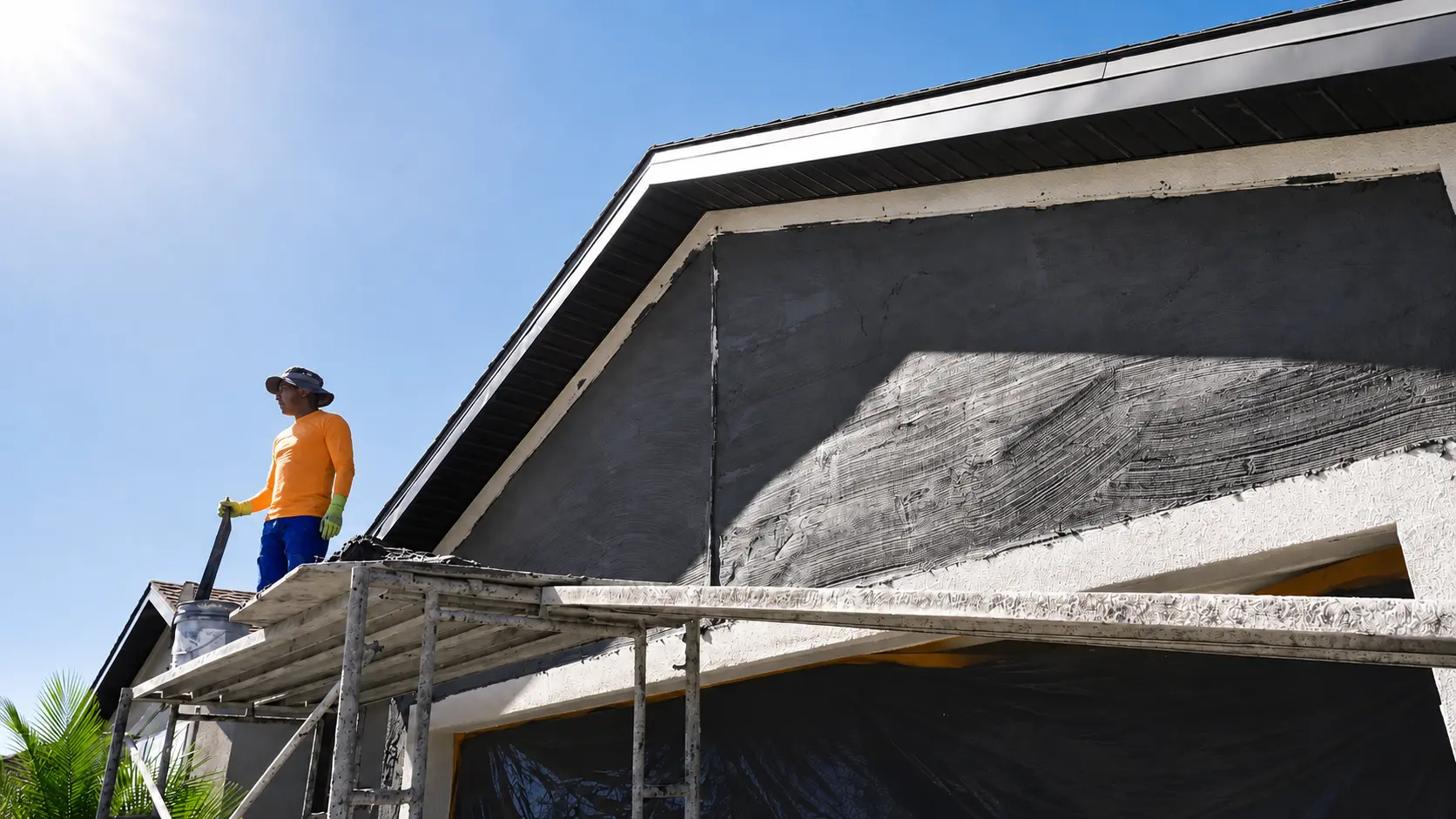 Tradesman working on residential exterior finishes in Florida